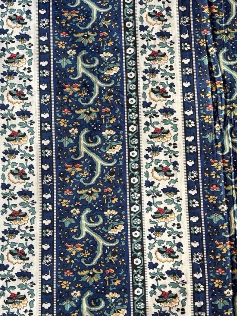NWOT Williams Sonoma Tablecloth Indian Print 70 X 90 Blue Cotton Stripe